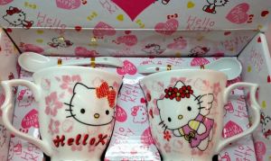 Набор больших чашек «Hello Kitty» с ложечками, оригинальные подарки, сувениры